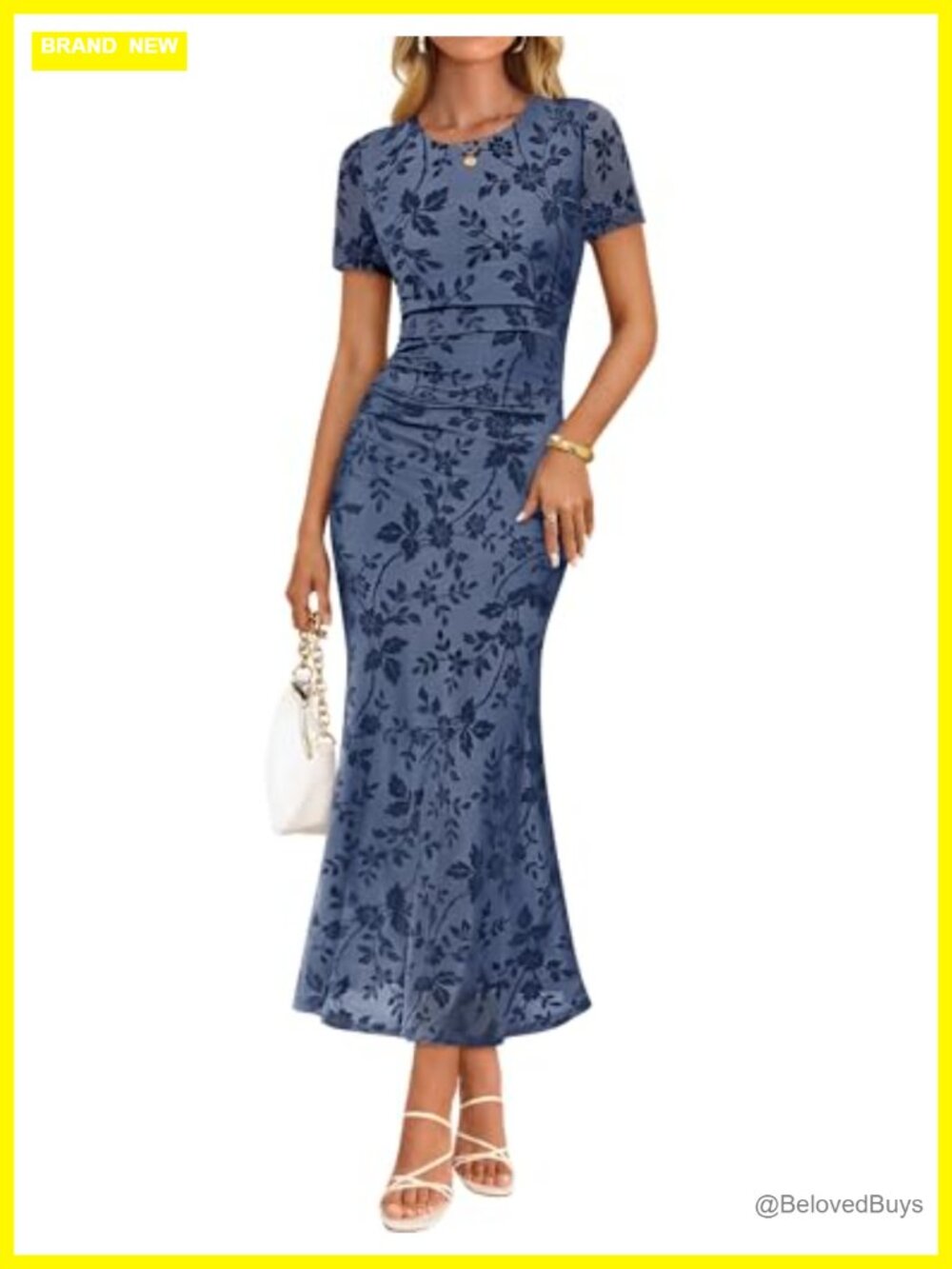 Bodycon Mesh Floral Maxi Dress Short Sleeve Formal Cocktail